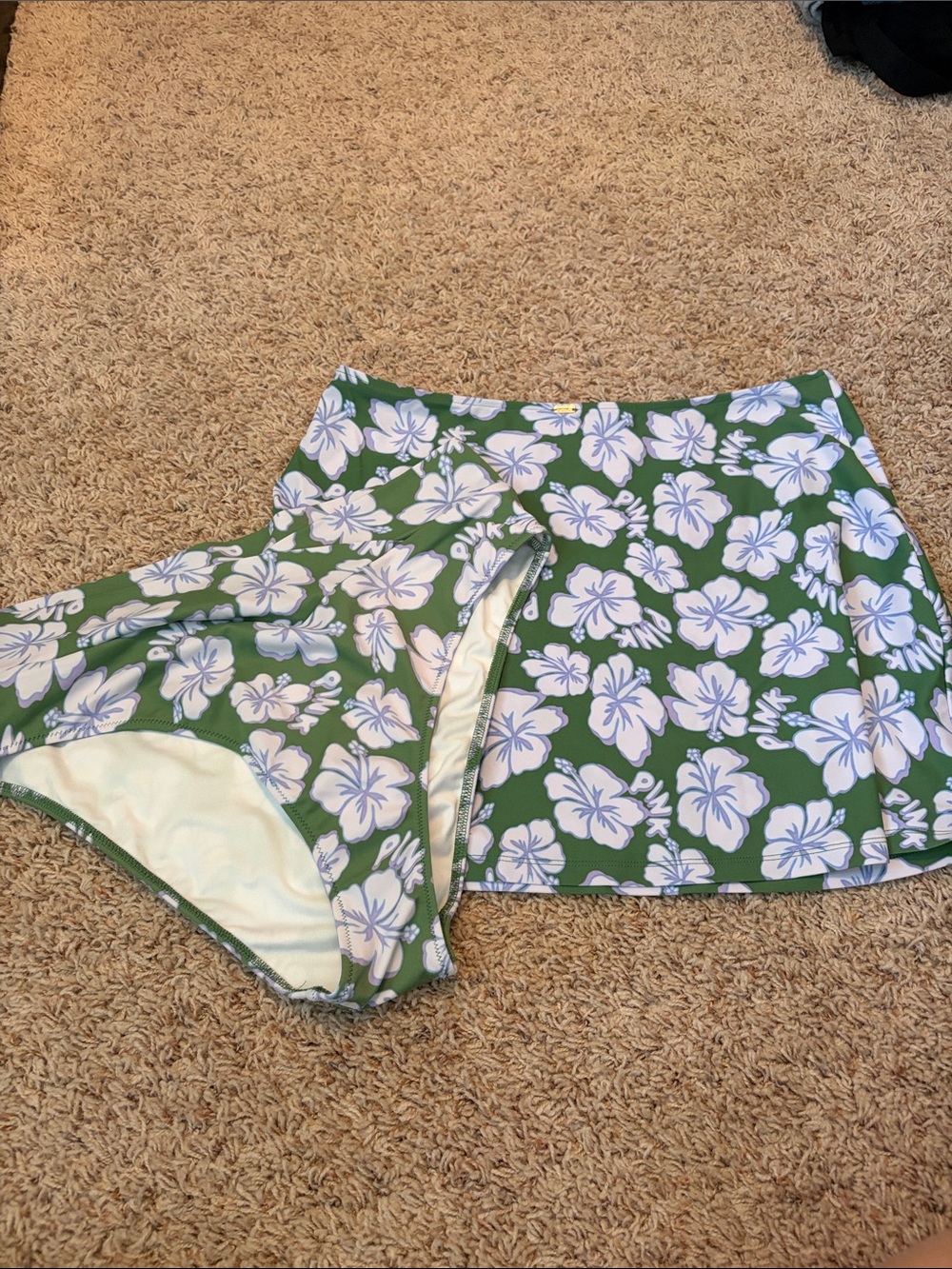 PINK Victoria's Secret Green Floral Swim Skort & Bikini Bottom Set